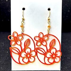 Floral Gold and Red Earrings